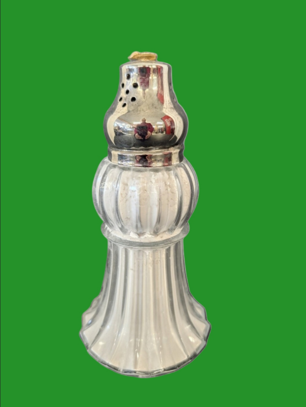 Vintage  Bathroom Powder Shaker with Silver-Tone Top - Clear & Silver